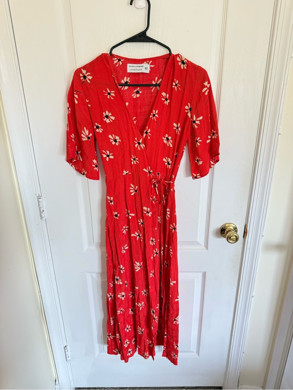 Faithfull the Brand x Anthropologie Riviera Red Floral Wrap Midi Dress - Picture 5 of 7